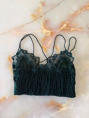 Free People Dark Teal Lace Smocked Tank Top